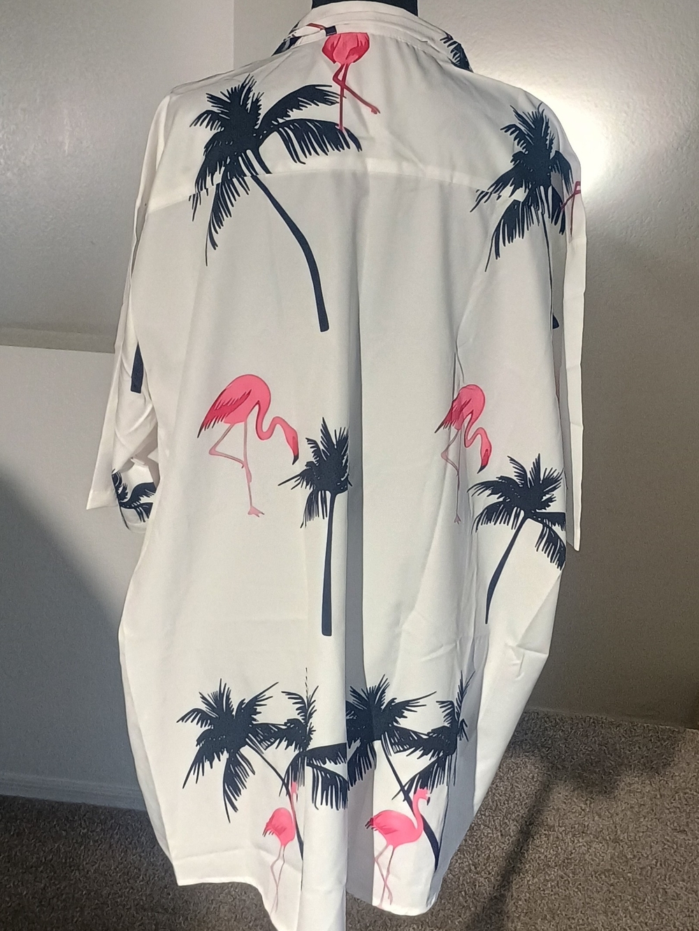 Source Unknown White Tropical Palm & Flamingo Print Men's Dress Shirt - Picture 2 of 5